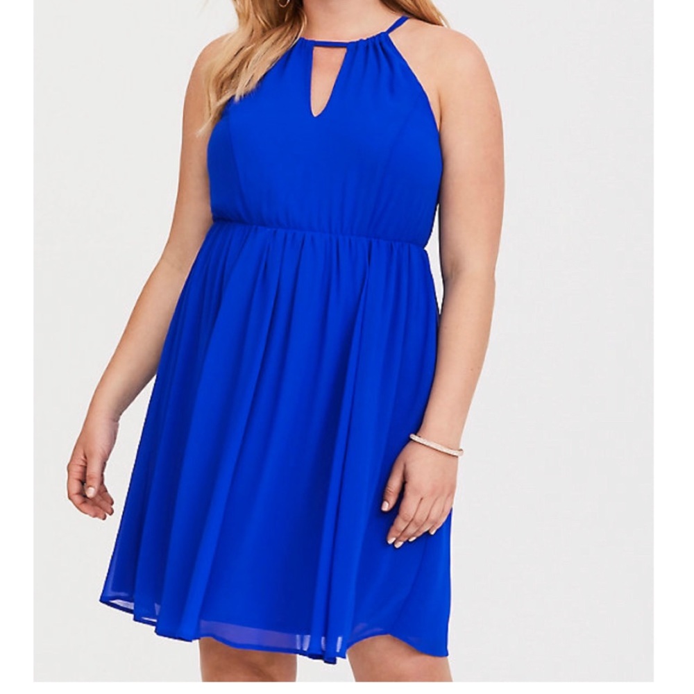 Torrid Blue Halter Neck Chiffon Dress